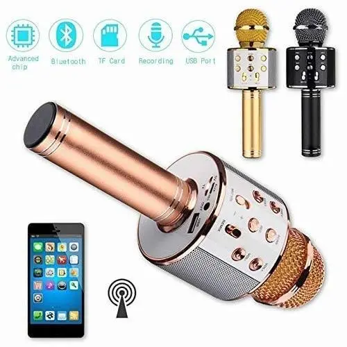 Handheld Wireless Mike Microphone with Audio Recording Multifunction Bluetooth Speaker & Karaoke Feature for All Tablets PCs IOS Android Smartphone’s random color (1 piece)