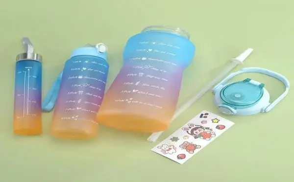 Water Bottle with Motivational Time Marker 3 Set motivational Bottle 2L,1L, 400ml Bottle  (Pack of 3, Multicolor, Plastic) 