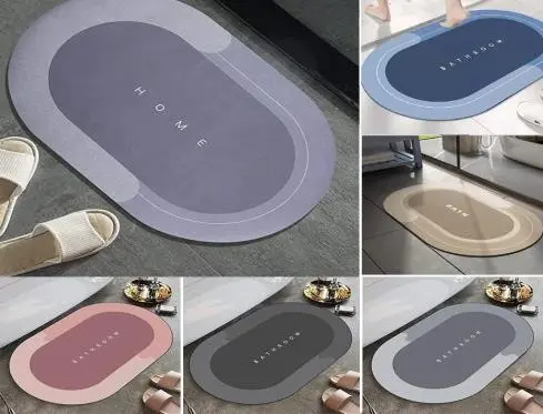 Soft Silicone Bathroom Mat Diatomite Door Mat Anti-Slip Bath Mat Quick Drying Absorbent Mat for Home and Kitchen ,1 piece