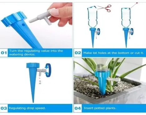 Drip Irrigation Kit for Garden Home Office with Slow Release Control Valve Switch, Self-Watering Spikes for Pots Plant Automatic Plant Water Devices for Travel Vacation, 1 piece