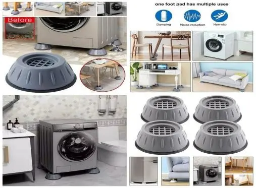 Washing Machine , Refrigerator Anti Vibration with Suction Cup, 360 degree moveable , Kitchen Accessories Items Washer Dryer Furniture Sofa Leg Anti Walk Slip Rubber Pad (Washing Machine Pad 4) pack of 1 