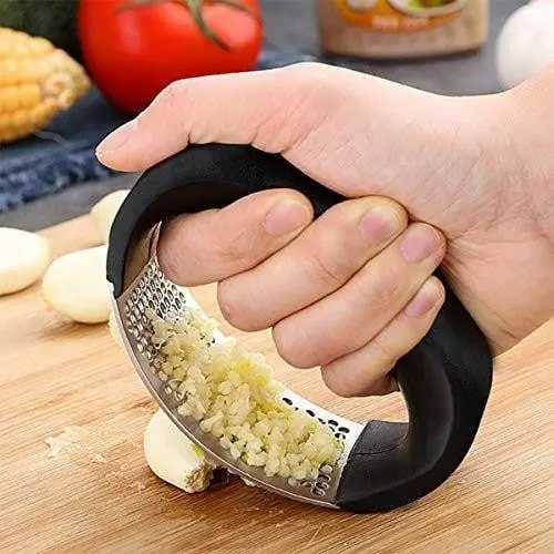 Garlic Presser | Garlic Press Crusher for Kitchen | Garlic Peeler | Garlic Crusher for Kitchen | Ginger Presser for Kitchen (Silver Black), (1 piece)
