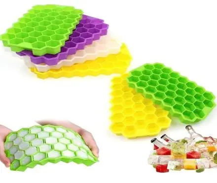 Flexible Silicone Honeycomb Shape Ice Cube Tray -37 Grids Cavity Mold for Cocktail, Whiskey, Coffee, Fruit Juice, Soft Drink Set of 1 piece ,Color green