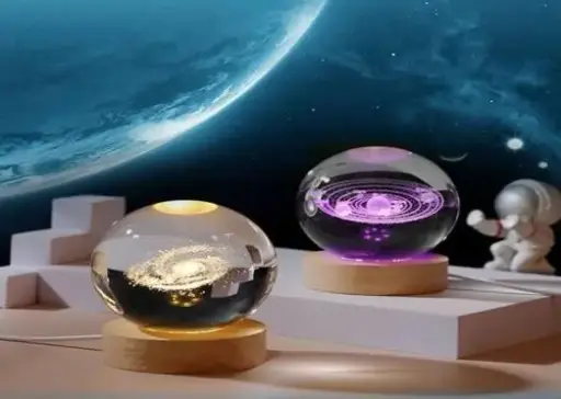 On trip Crystal Ball Night Light Galaxy, Multicolor Changing with Wooden Base LED Plug in Night Light Anniversary Valentines Gifts, Science Fictions and Birthday Gifts. ( 1piece with stand)