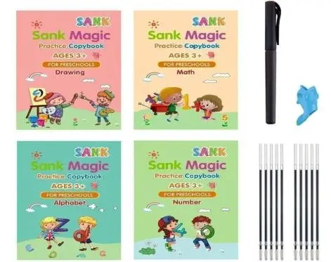 HB Plus Sank Copybook (4 Books + 10 Refills + 1 Pens + 2 Grips) - Magic Book for Kids, Mama Magic, Sank Magic - Explore Creative Learning (pack of 1)