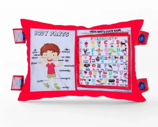 Learning Pillow Book for Kids, Sitting Washable Kids Sleeping Pillow with Numeric, Alphabet, Vehicle Fruits, Indian State Educational with Fun Purpose (1 piece)