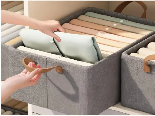Closet Organizer Box with Handles Large Foldable Storage Basket for Organizing Cloths, Toys, Books, Shelves, Space Saver Wardrobe Organizer (1 piece)