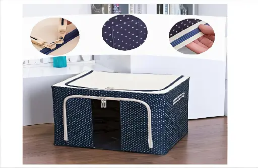 Storage Box for Clothes Foldable Bag Foldable Wardrobe Storage Organizer Bag Cloth Storage Bags with Zip steel frame storage box saree saree covers bags(pack of 1, bule color)