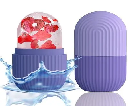 Ice Face Roller Silicone Facial Cube for Eyes Neck Massage Remove Dark Circle, Face Beauty,Skin Care. (1 piece) purple color