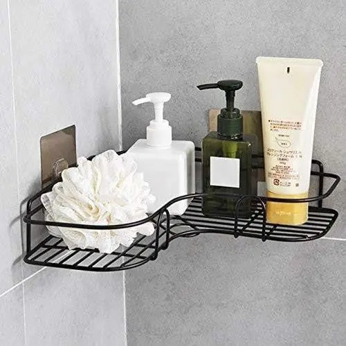 Multipurpose Kitchen Bathroom Corner Shelf Wall Mount Storage Rack Bathroom Rack Stainless Steel Bathroom Corner Shelf Organizer Storage, Bathroom Shelf/Shelves Corner - Black (1 piece)