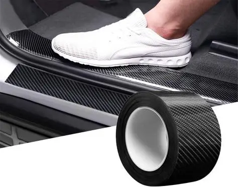 Car Sticker Carbon Fiber Rubber, Entry Guard Protector Strip Car Door Sill Protector, Bumper Door Guard Scuff Plate Protectors Tape Anti-Scratch Step 5 M Polyvinyl Chloride (1 piece)