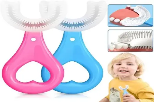  U Shaped Toothbrush For Kids Manual Whitening Toothbrush Silicone Brush Head For Kids Children Infant Toothbrush For 2-6 Years Mouth-Cleaning, (1 piece)
