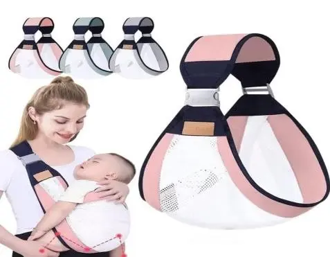  Baby Half Wrapped Sling Hip Carrier, Baby Sling Carrier, Adjustable Baby Holder Carrier, One Shoulder Labor-Saving, Natural Cotton with Breathable Mesh Fabric for Newborn (1 piece)