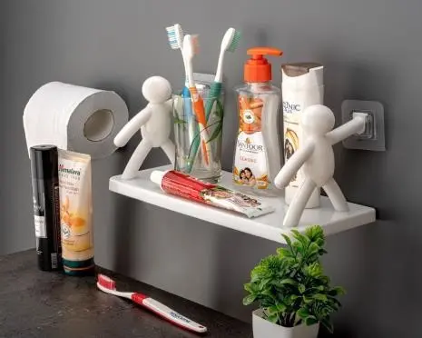 Multipurpose Wall Mounted Shelf Bathroom Accessories Wall Stand for Storage Rack Bathroom Floating Organizer Holder for Wall with Strong Adhesive Sticker, (1 piece)