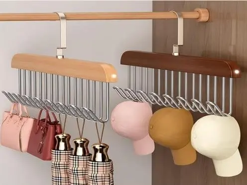 Wooden Hanger for Clothes Hanging, Hangers for Wardrobe and Cupboard, 8 Hook Adjustable Clothes Hanger for Lingerie, Belt, Scarf, Tie, Garments and Accessories (1piece)