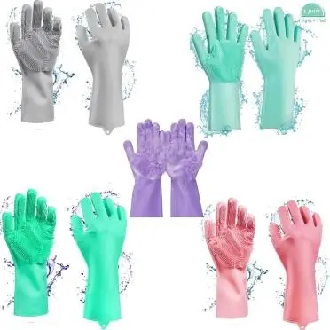 Silicone Dish Washing Gloves, Silicon Cleaning Gloves, Silicon Hand Gloves for Kitchen Dishwashing and Pet Grooming, Great for Washing Dish, Car, Bathroom 1 pair