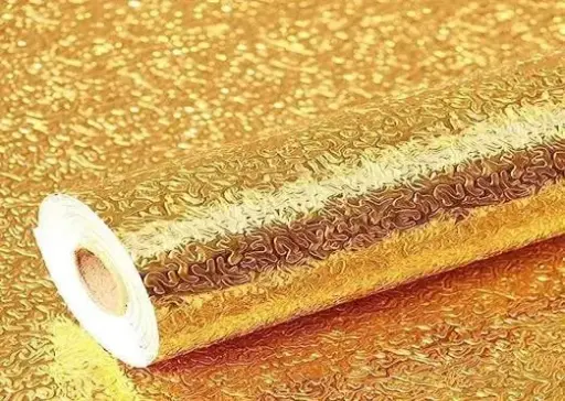 PARATPAR Fresh Kitchen Golden Oil Proof Waterproof Paper Aluminum Foil Backsplash Sticker Stove Cabinet Liner (Gold Curly) (1 piece  )   9 1 piece