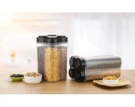 Airtight Transparent Plastic Food Storage Jar | 4 Section Container Jar | for Grocery, Dry-fruit, Sugar, Coffee, Rice, Fridge, (1piece)