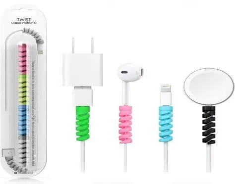 Original Spiral Charger Cable Protector Data Cable Saver Charging Cord Protective Cable Cover (4 Pieces, Set of 1) 
