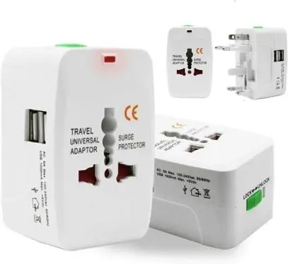 Universal Adapter Worldwide Travel Adapter with Built in Dual USB Charger Ports (White) ,(1 piece), electric rating 125V 6A ,250V 13A
